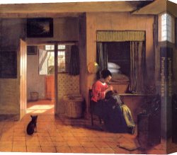 Head Canvas Paintings - A Mother and Child with Its Head in Her Lap by Pieter de Hooch