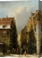 A Dutch Town Scene in Winter Canvas Paintings - A Wintry Dutch Town by Pieter Gerard Vertin