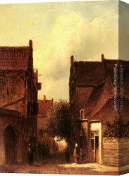 A Street Scene in Bern Canvas Paintings - Street Scene With Figures, Possibly Rotterdam by Pieter Gerard Vertin
