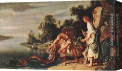 Around The Fish Canvas Paintings - The Angel and Tobias with the Fish by Pieter Lastman