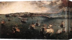 Battle Canvas Paintings - Naval Battle in the Gulf of Naples by Pieter the Elder Bruegel