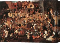 Battle Canvas Paintings - Battle of Carnival and Lent by Pieter the Younger Brueghel