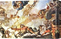 Pietro Canvas Paintings - Apotheose of Aeneas (detail) by Pietro da Cortona