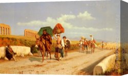 Pietro Canvas Paintings - Travellers In The Roman Campagna by Pietro Gabrini