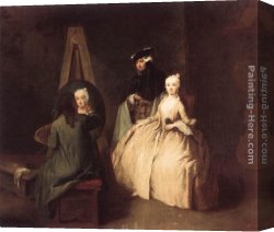 Pietro Canvas Paintings - Painter in his Studio by Pietro Longhi