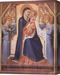 Enthroned Canvas Paintings - Madonna Enthroned with Angels by Pietro Lorenzetti