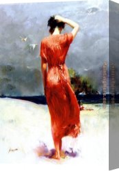 October Stroll Canvas Paintings - Beachside Stroll by Pino