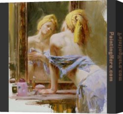 A Sunny Morning at Beaumont-le Roger Canvas Paintings - Morning Reflections by Pino