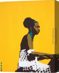 Beaux-arts Canvas Paintings - nina on yellow by Pop art