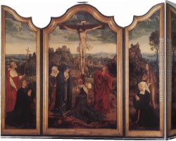 Donors Canvas Paintings - Christ on the Cross with Donors by Quentin Massys
