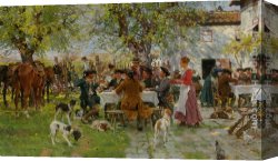 Lunch Canvas Paintings - The Huntsmen Lunch by Raffaelo Sorbi