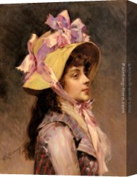 Raimundo Canvas Paintings - Portrait Of A Lady In Pink Ribbons by Raimundo de Madrazo y Garreta