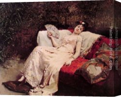 Raimundo Canvas Paintings - Reclining Lady by Raimundo de Madrazo y Garreta