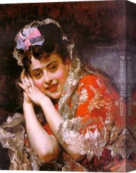Raimundo Canvas Paintings - The Model Aline Masson with a White Mantilla by Raimundo de Madrazo y Garreta