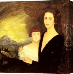 The Daughters of Judah in Babylon Canvas Paintings - Mother and Daughter by Ramon De Zubiaurre