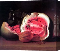 Melon Canvas Paintings - Melons and Morning Glories by Raphaelle Peale