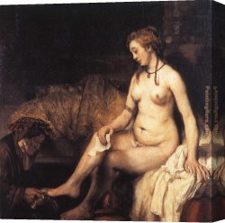 The Harem Bath Canvas Paintings - Bathsheba at Her Bath by Rembrandt