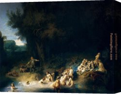 Diana And Acteon Canvas Paintings - Diana Bathing with the Stories of Actaeon and Callisto by Rembrandt