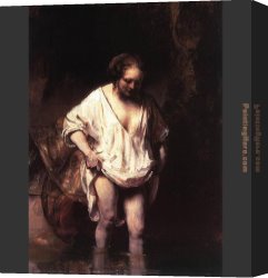 By The River, Brondbyvester Canvas Paintings - Hendrickje Bathing in a River by Rembrandt