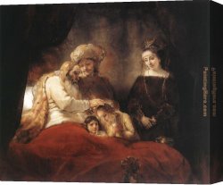 Blessing Canvas Paintings - Jacob Blessing the Children of Joseph by Rembrandt