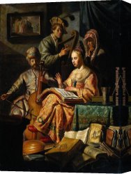 Musical Instruments Canvas Paintings - Musical Allegory by Rembrandt