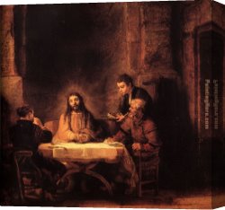 Supper Canvas Paintings - Supper at Emmaus by Rembrandt