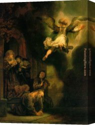 Family Canvas Paintings - The Archangel Leaving the Family of Tobias by Rembrandt