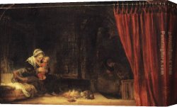 Family Canvas Paintings - The Holy Family with a Curtain by Rembrandt