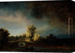 Stone Canvas Paintings - The Stone Bridge by Rembrandt