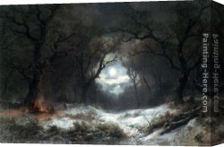 Early Winter in The Sierra Nevada Canvas Paintings - A Moonlit Winter Landscape by Remigius Adriannus van Haanen