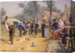 Squares with Concentric Canvas Paintings - A Game of Bowls in the Village Square by Remy Cogghe