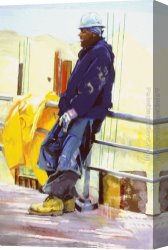 Rhoda Canvas Paintings - Construction Worker by Rhoda Yanow