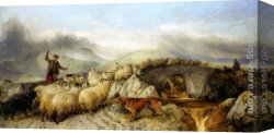 Ansdell Canvas Paintings - Collecting the Sheep for Clipping in the Highlands by Richard Ansdell