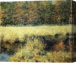 An Autumn Landscape with Cows Near a Stream Canvas Paintings - Autumn Landscape by Robert Reid