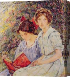 Reading a Book Canvas Paintings - Two Girls Reading by Robert Reid