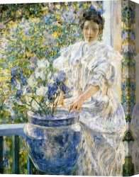 Mujeres Con Flores Y Frutos (women with Flowers And Vegetables Canvas Paintings - Woman on a Porch with Flowers by Robert Reid