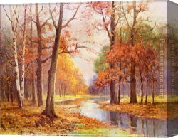 An English River in Autumn Canvas Paintings - Autumn Glade by Robert Wood