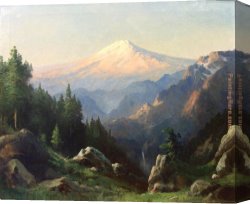 Woods Canvas Paintings - Mt. Ranier at Sunset by Robert Wood