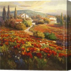 Jaune Poppy Canvas Paintings - Poppy Fields by Roberto Lombardi