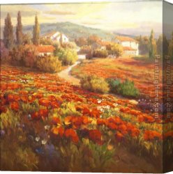 Jaune Poppy Canvas Paintings - Red Poppy Hill by Roberto Lombardi