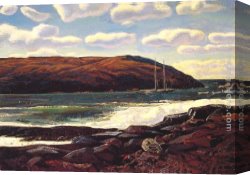 Sydney Harbour Canvas Paintings - Monhegan Harbour by Rockwell Kent