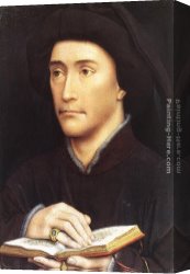 Rogier Canvas Paintings - Portrait of a Man holding a book by Rogier van der Weyden