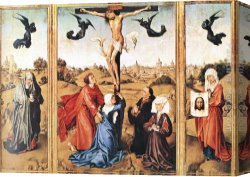 Rogier Canvas Paintings - Triptych of Holy Cross by Rogier van der Weyden