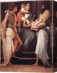 Enthroned Canvas Paintings - Madonna Enthroned between Two Saints by Rosso Fiorentino