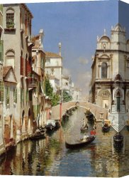 Venetian Canvas Paintings - A Venetian Canal with the Scuola Grande di San Marco and Campo San Giovanni e Paolo, Venice by Rubens Santoro