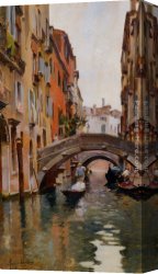 Venetian Canvas Paintings - Gondola On a Venetian Canal by Rubens Santoro