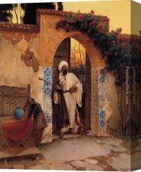 Ernst Canvas Paintings - By the Entrance by Rudolf Ernst