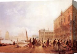 Rudolf Ernst Canvas Paintings - Figures On The Riva Degli Schiavone by Rudolf Ritter von Alt