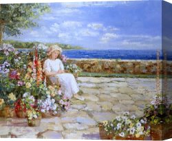 Two Sisters (on The Terrace) Canvas Paintings - Afternoon on the Terrace by Sally Swatland