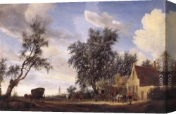 Halt of The Brigands Canvas Paintings - Halt at an Inn by Salomon van Ruysdael